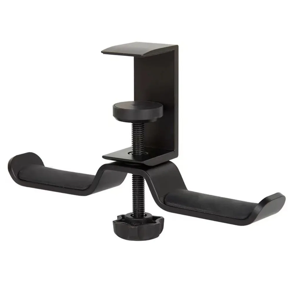 Soporte para auriculares de aleación de aluminio, abrazadera giratoria con doble gancho, soporte para estante para auriculares 2 en 1, abrazadera para debajo del escritorio en el gancho