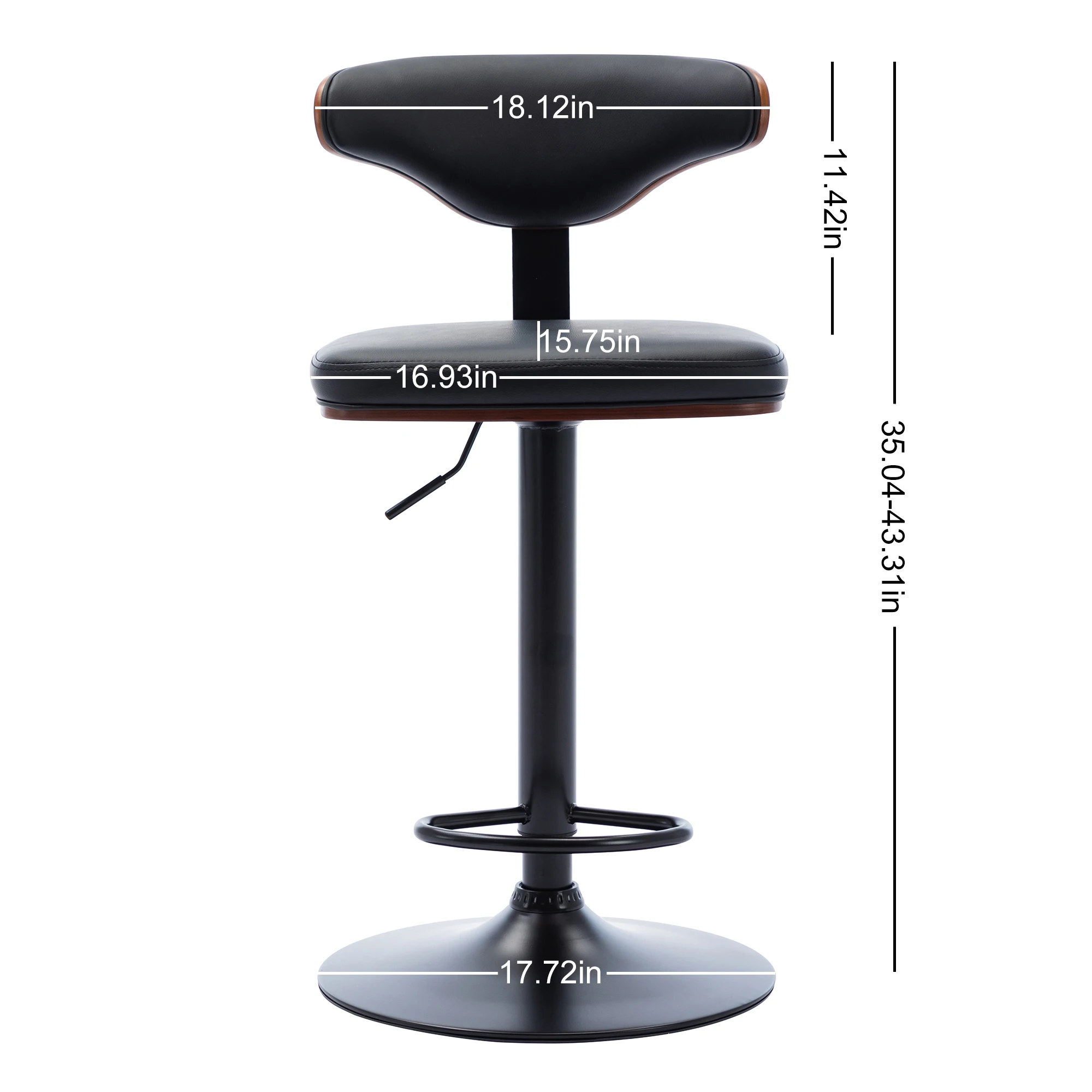 2 Pcs Swivel Adjustable Bar Stools Walnut Bentwood Upholstered Barstool Chair Black[US-Stock]