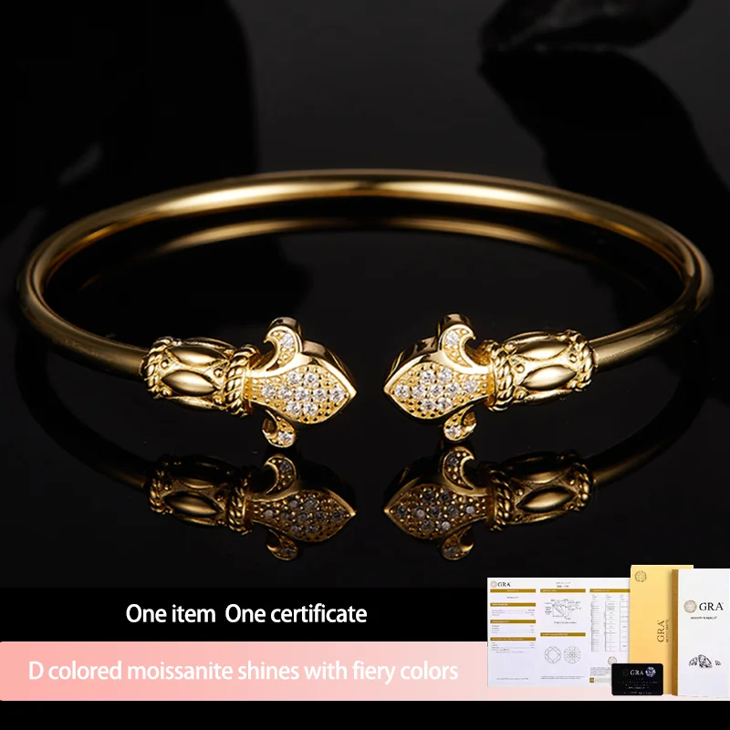 

S925 Silver Moissanite New Open C-shaped Bracelet D VVS1 Certified Hip Hop Style Jewelry Personalized Bracelet Gift