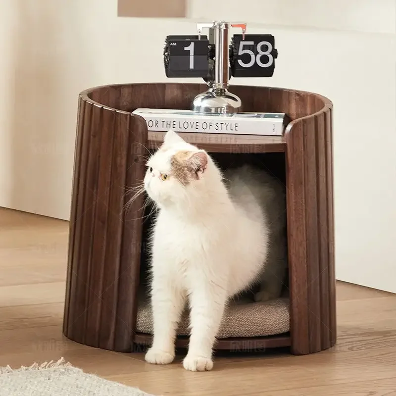 North American black walnut corner a few Nordic solid wood sofa side a few living room cat nest round cat house cat