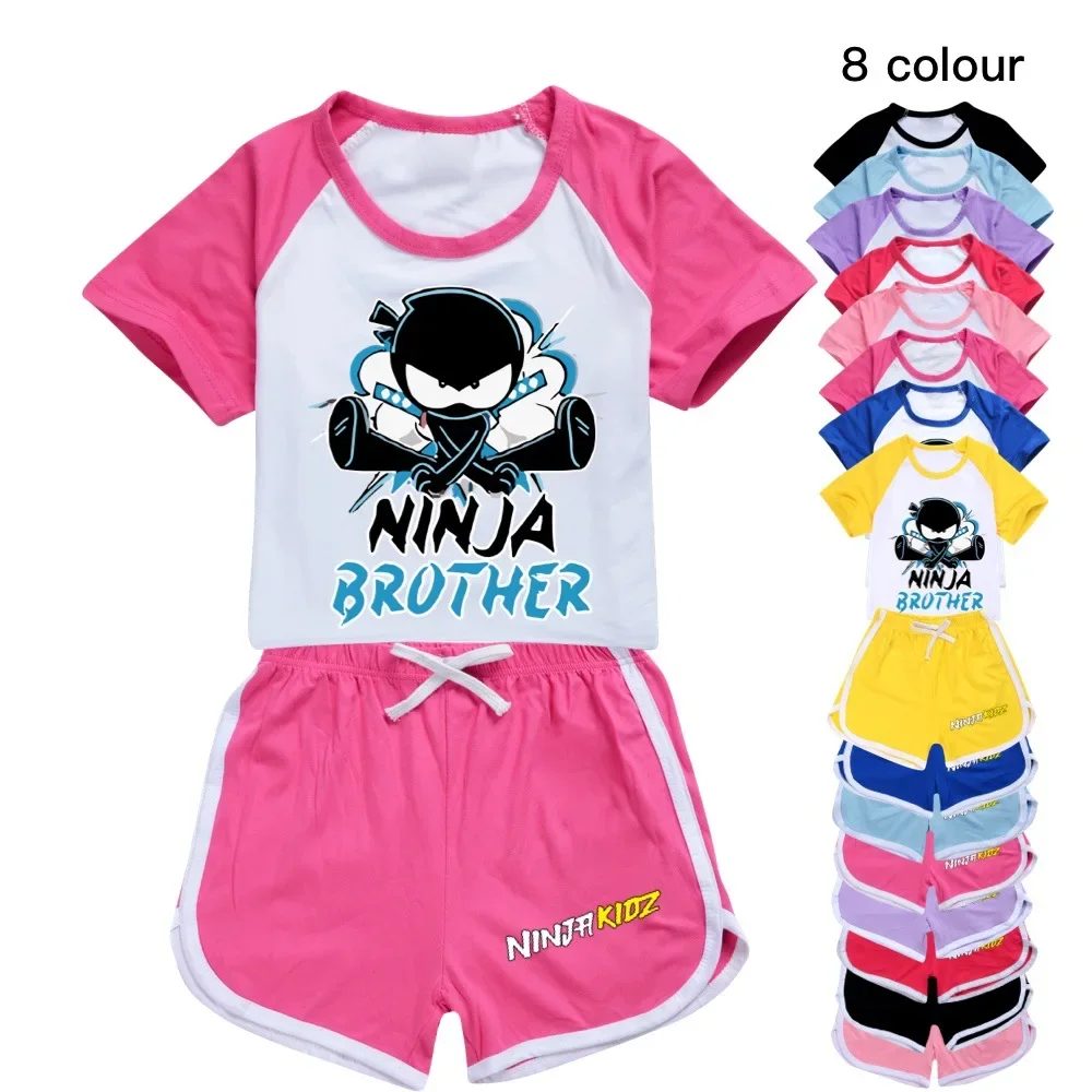 

NINJA KIDZ 100-170CM New T-shirt+Shorts Casual Sports Suit Kids Boutique Clothing Wholesale Baby Girl Sleepwear Boys Tracksuits