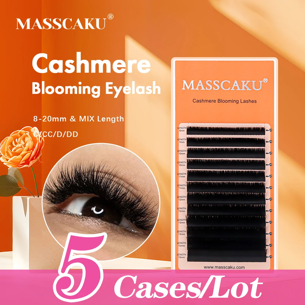

5cases/lot MASSCAKU Cashmere Blooming Eyelash Extension 0.07mm Thickness Handmade Self-Making Auto Fans False Eyelashes in Stock