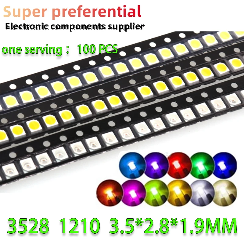100 sztuk Super jasny 3528 1210 LED SMD czerwony zielony niebieski żółty biały RGB pomarańczowy różowa dioda LED dioda 3.5*2.8*1.9mm
