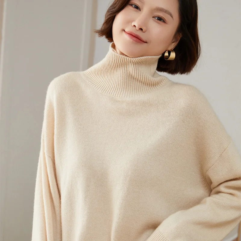 Hot Sale 2022 Autumn Winter 100% Cashmere Sweater Women\'s Turtleneck Soft Warm Pullover Female Loose Large Size Knitted Jumper