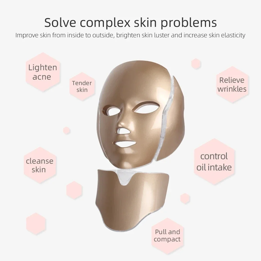 7 cores lumineux LED máscara fototerapia de soin de la peau anti-acne máquina visage cou beauté