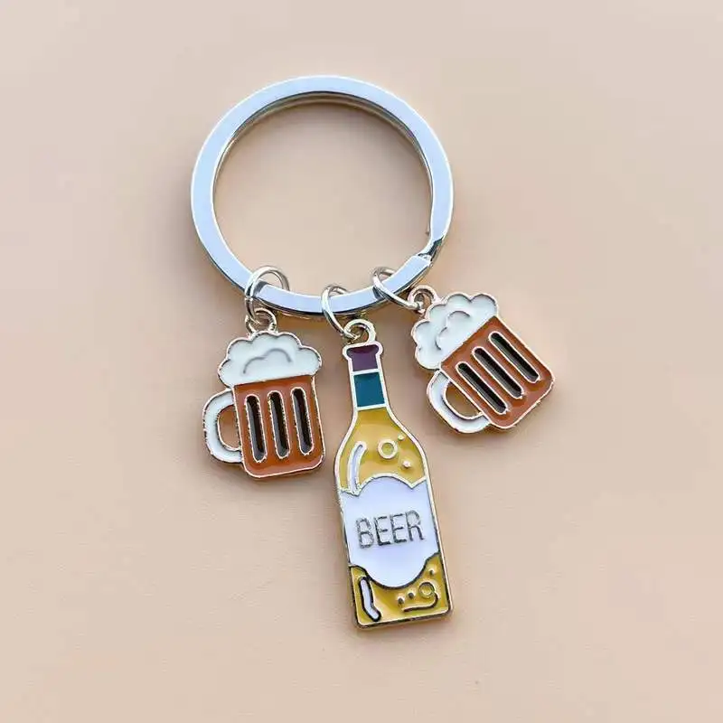 Beer Bottle Beer Mug Beer Party Relaxation Commemorative Keychain Keyring silver color women man Jewelry Accessories Fashion