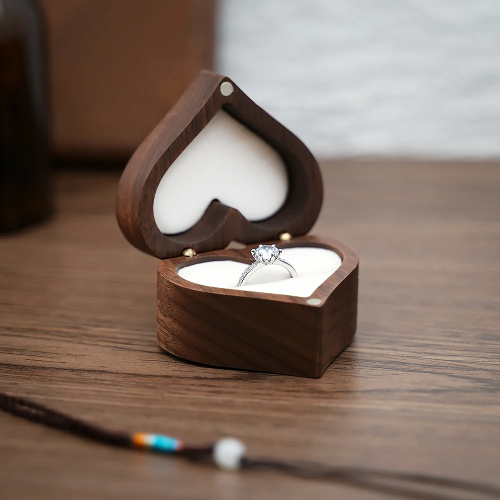 ring box for wedding ceremony Vintage Walnut Wood Jewelry Box Engagement Ring Storage Proposal Portable Holder Rustic Wedding