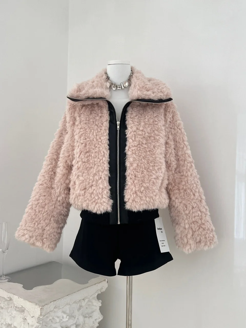 الفرنسية Sle ort ملابس خارجية المرأة شتاء جديد Faion اللون Colion بولي Leather الجلود المرقعة طويلة Sve بدوره إلى أسفل طوق