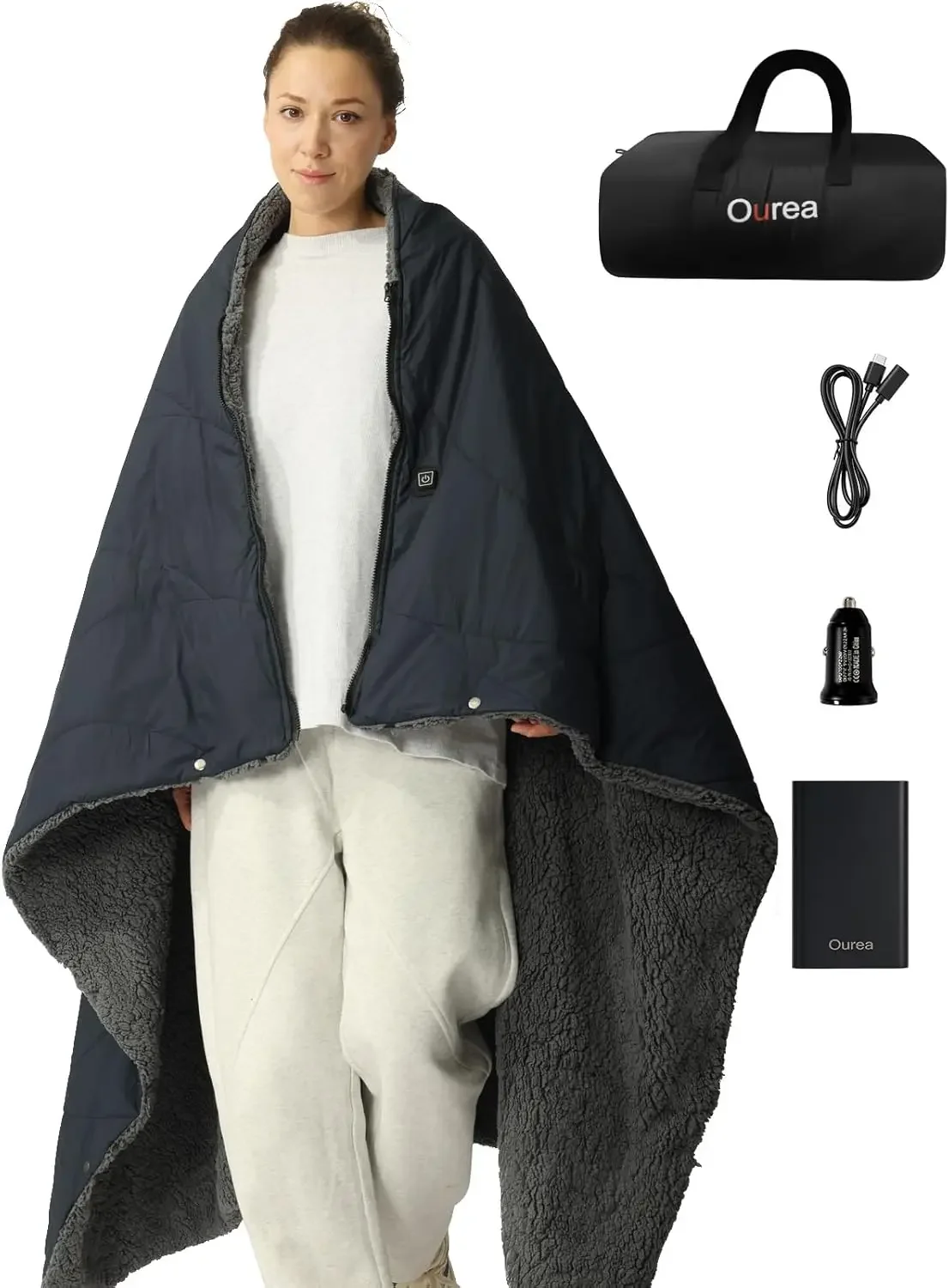 

Ourea Battery Operated Heated Blanket for Outdoor Use-Rechargeable 12v Cordless Heated Blanket with 3 Heating Levels, Includ