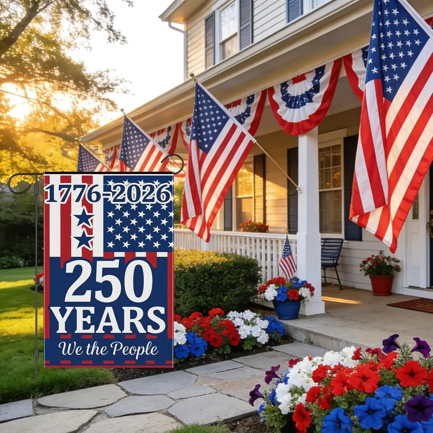 Independence Day Anniversary USA Garden Flag, America Patriotic Banner 4th of July Double-Sided American Freedom Yard Sign,  WWP