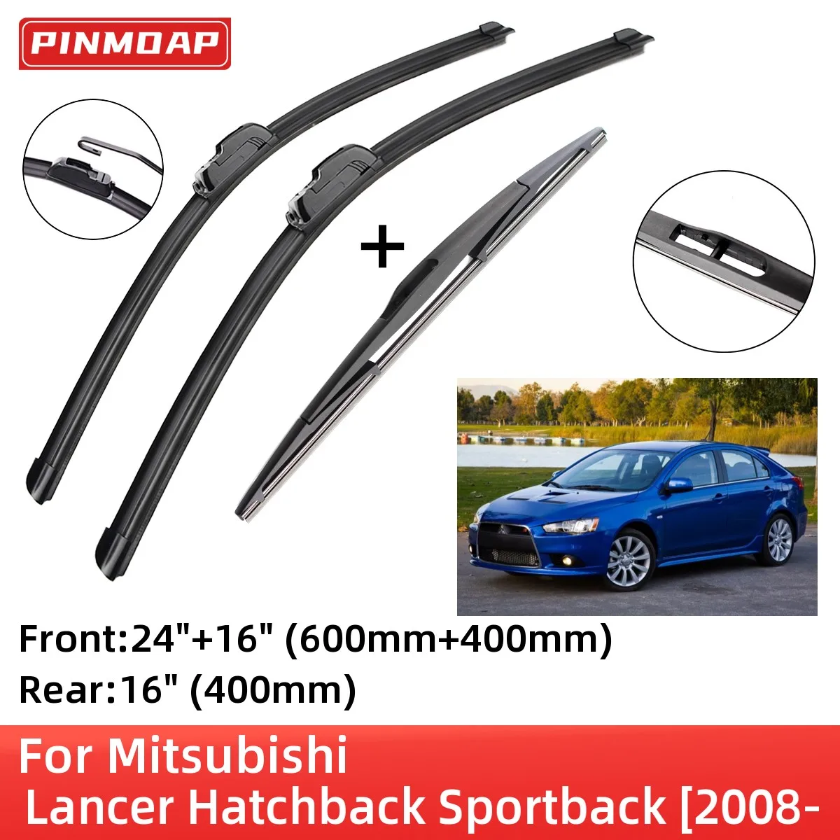 

For Mitsubishi Lancer Hatchback Sportback 2008-2012 Front Rear Wiper Blades Brushes Cutter Accessories J Hook 2009 2010 2011
