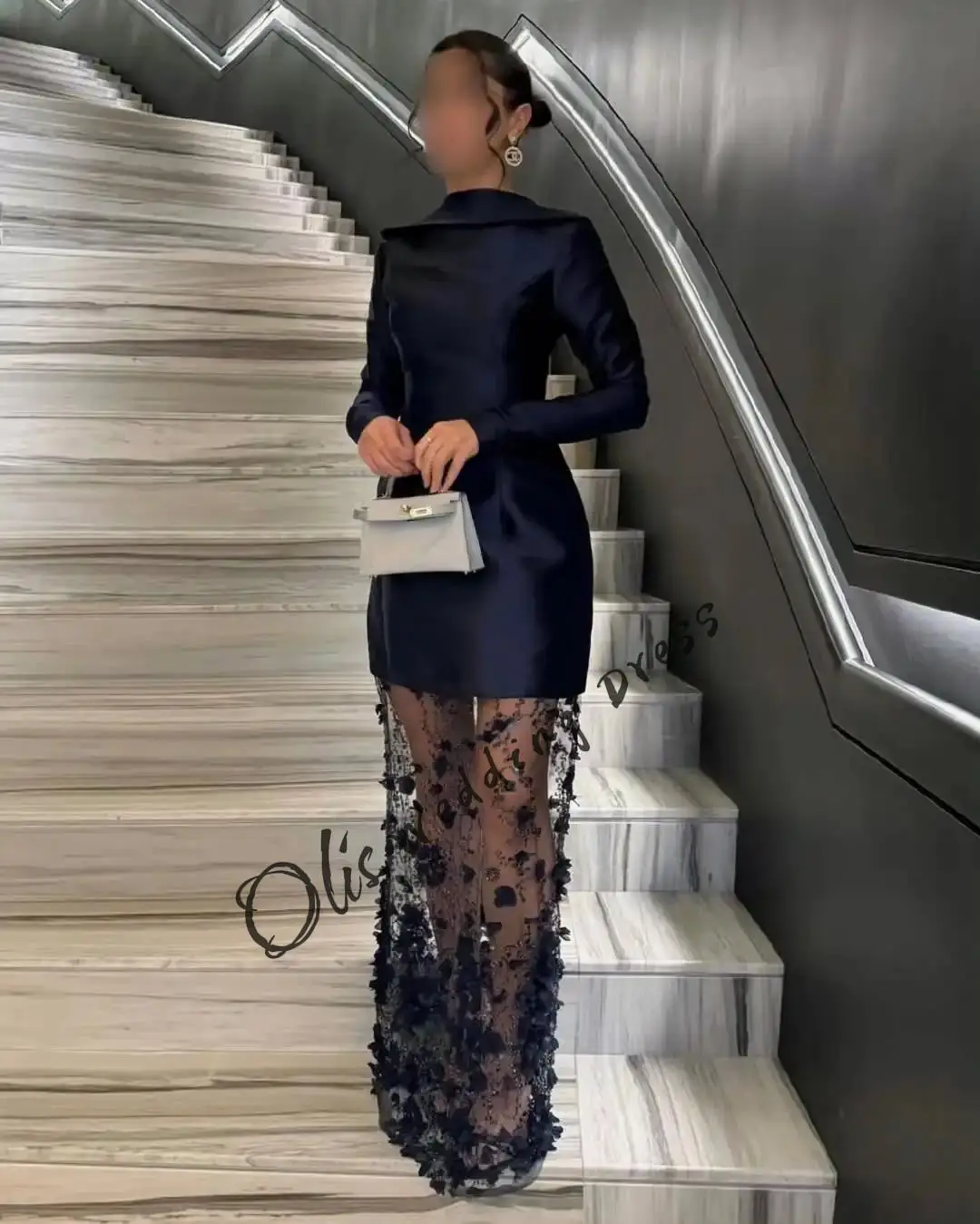 

customized Long Sleeves Prom Dresses High Neck Pleated Beadings Flowers Floor Length Party Dresses Evening Dresses