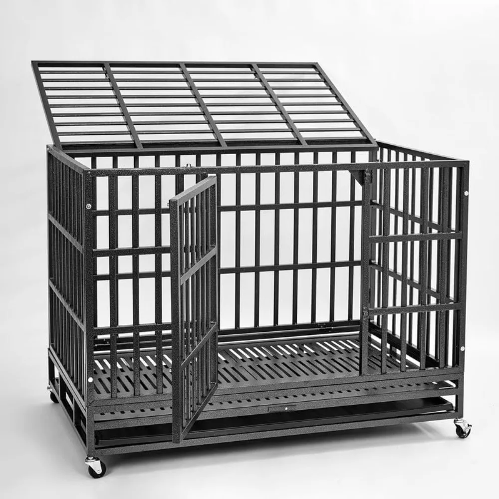 ترقية تحفة 48 بوصة شديدة التحمل غير قابلة للتدمير XL Dog Crate Steel Escape Proof، قفص داخلي مزدوج الباب عالي القلق، Ke #6