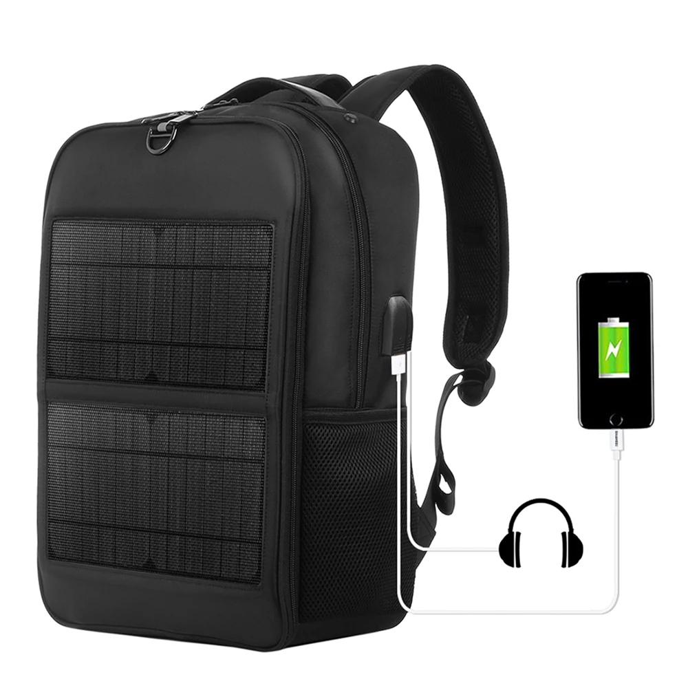 

Solar Backpack with 14W Solar Panel Dual USB Port Waterproof Nylon Backpack for Outdoors Large-Capacity Travel Bag for Hiking