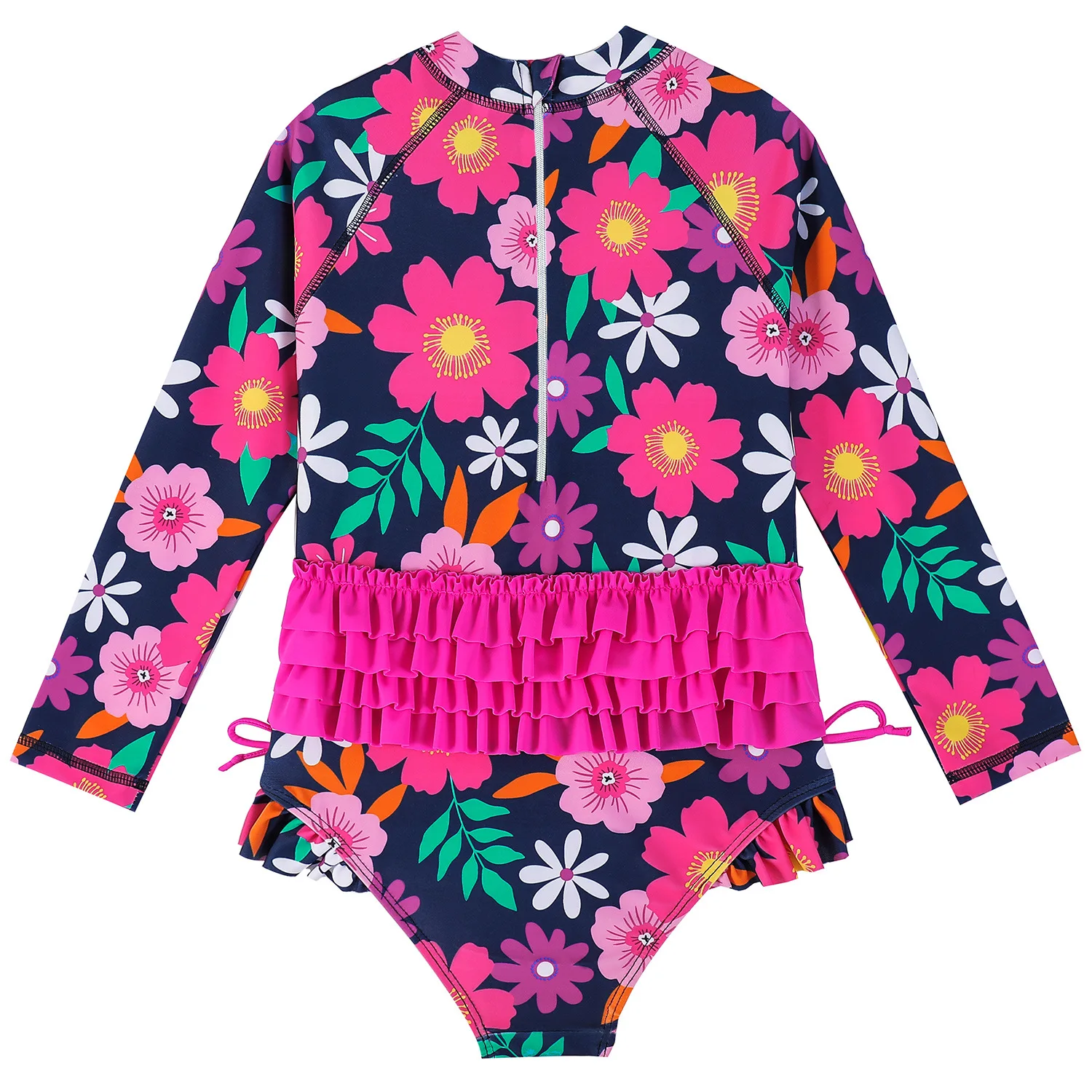 2024 Children Swimsuits Girls Long Sleeves One-piece Bathing Suit 1-5Years Kids A Suntan Suit Cute Infant Toddler Bathing Suit