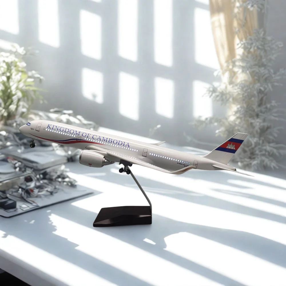 

47cm 1/142 Scale Diecast Model Kingdom Of Cambodia A350 Airways Resin Airplane toys boys kids With Light Collection Display