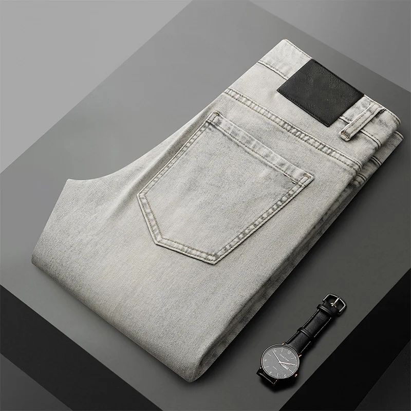 

New Men's Clothing Jeans Pants Gray Nostalgic Washed Denim Pants Spring Summer Stretch Small Leg Pants Slim Fit Straight Leg