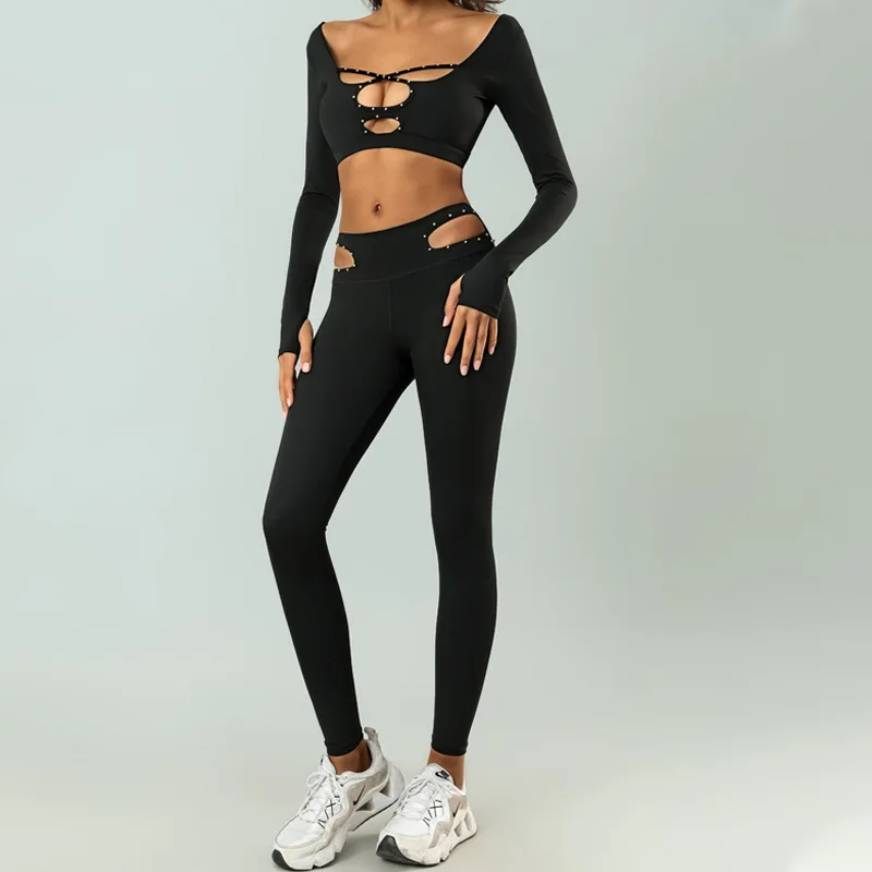 

Women’s Two Piece Outfits Yoga Pants Set Seamless High Waist Leggings and Quick-Dry Crop Tops Athletic Sports