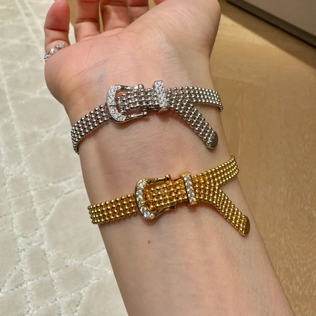 

Foydjew Italian Vintage Jewelry Milanese Nice Design Watch Chain Bracelets Light Luxury Women Belt Buckle Gold Color Bracelet