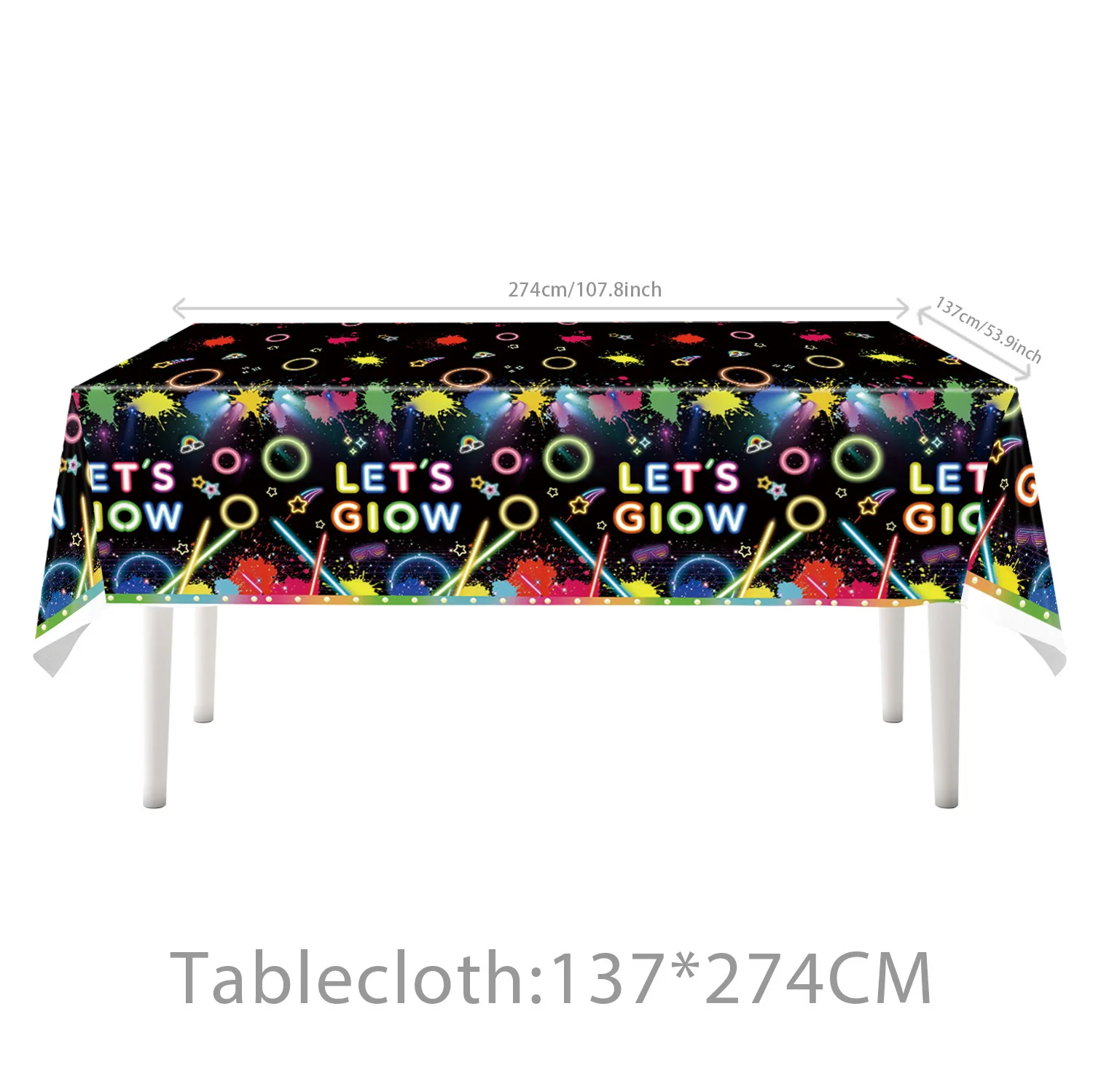 Neon Glow Happy Birthday Party Supplies Tablecloth Cup Plate Napkin Backdrop Baby Shower Neon Glow In The Dark Favors Decoration view 3