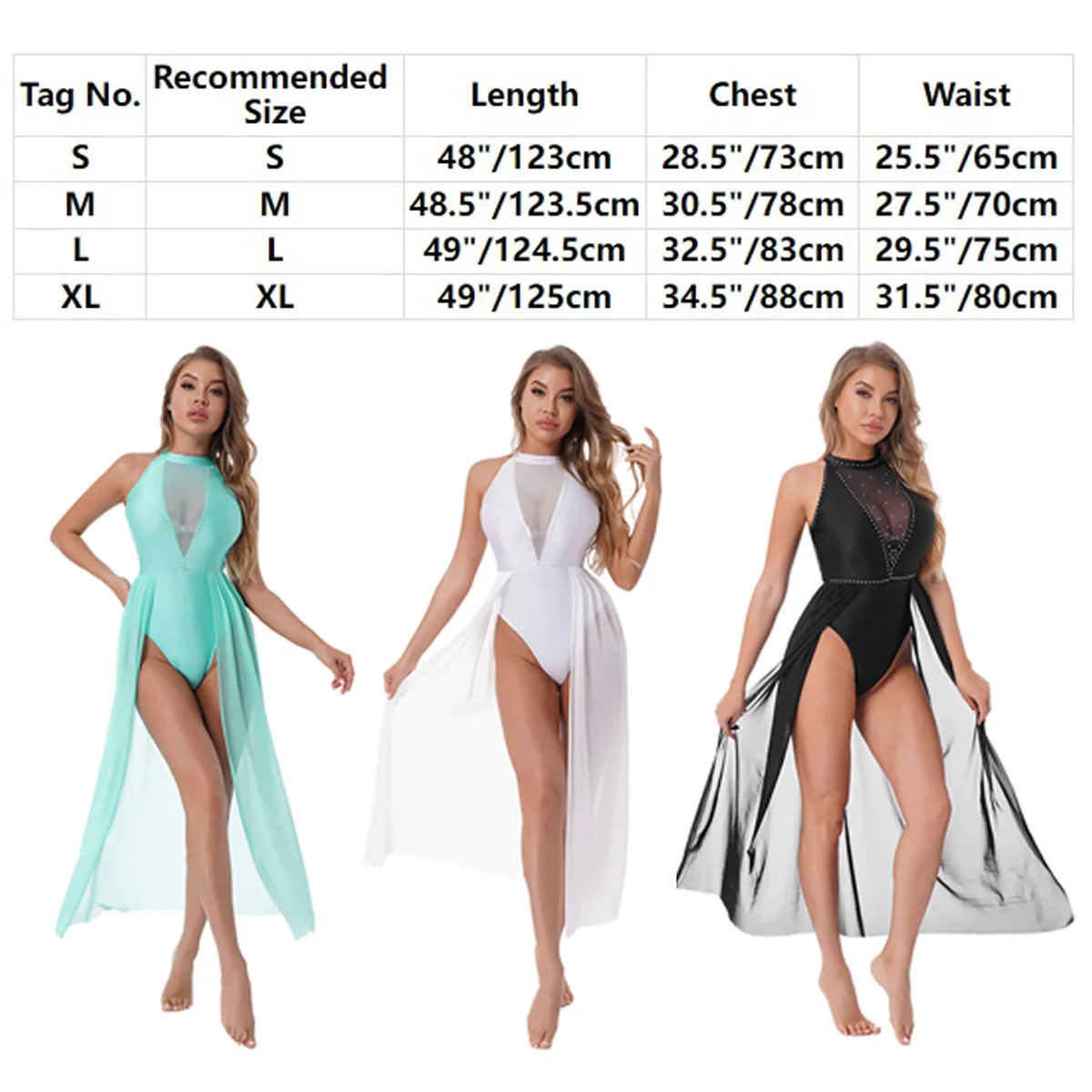 Womens Lyrical Dance Dress Sleeveless Splice Modern Contemporary Dance Costume Gymnastics Leotards Mesh Chiffon Ballet Dress