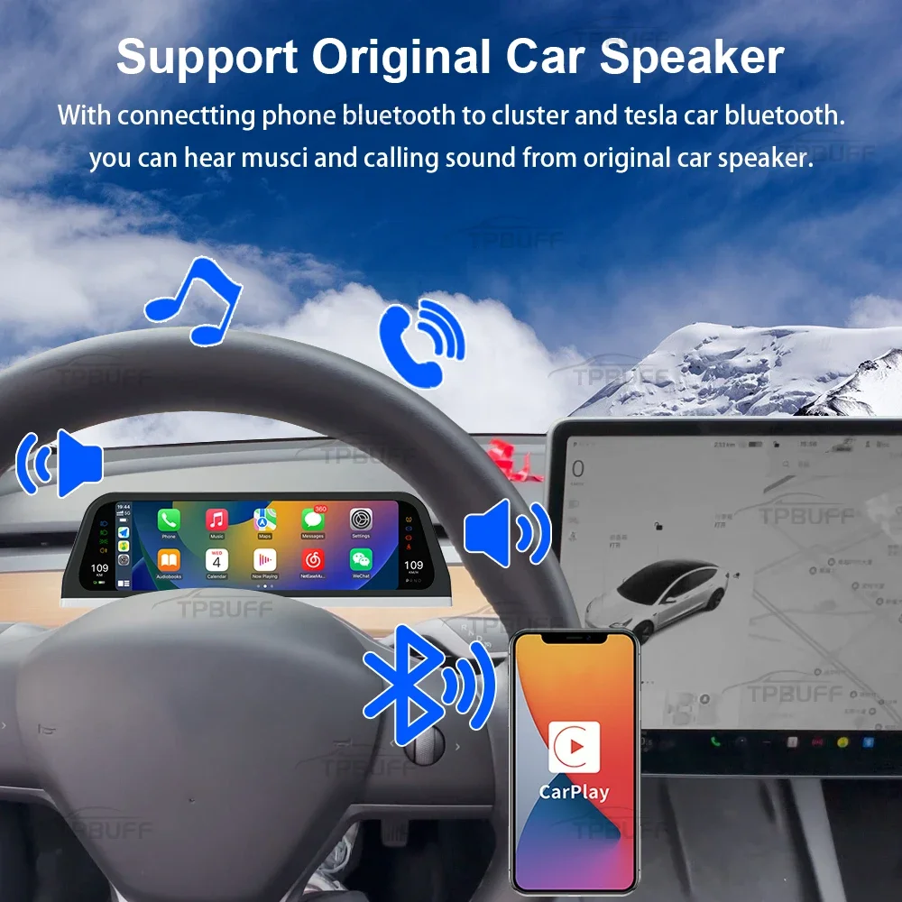 TPBUFF-tablero Digital para Tesla Model 3 Y Carplay Android Auto, pantalla IPS de 9,66 pulgadas, velocidad de potencia HUD automática