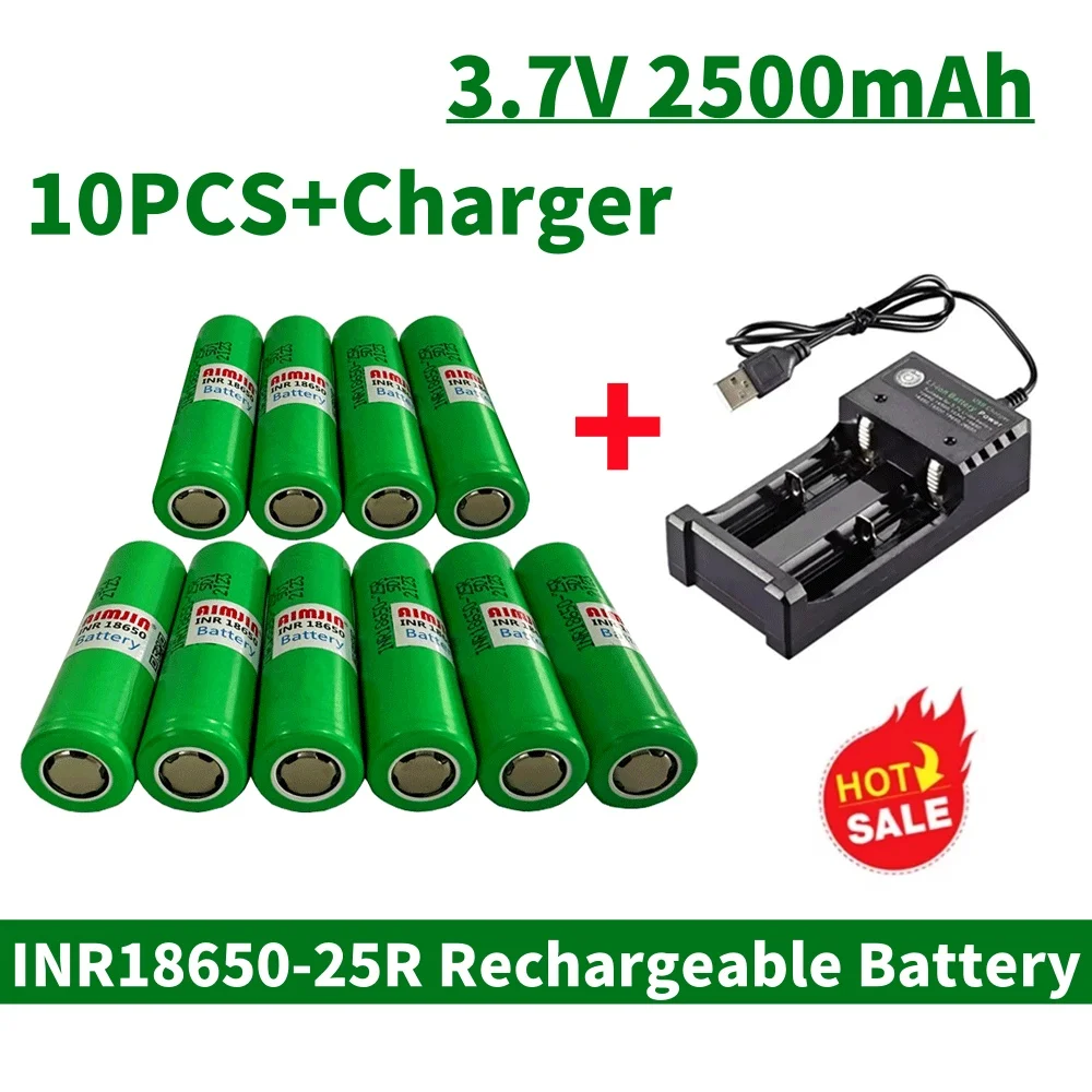 

INR18650 25R 18650 2500mAh 3.7V 18650 Battery Lithium Rechargeable Batteries High Current Discharge 20A Power Cell+Charger