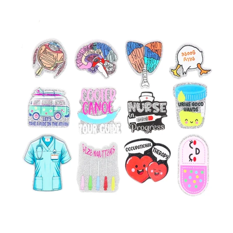 6PCS Nurse Uniform Acrylic Charm Epoxy Heart Medicine Bottle Pedant Fit ID Card Badge Holder Pins DIY Jewelry Making