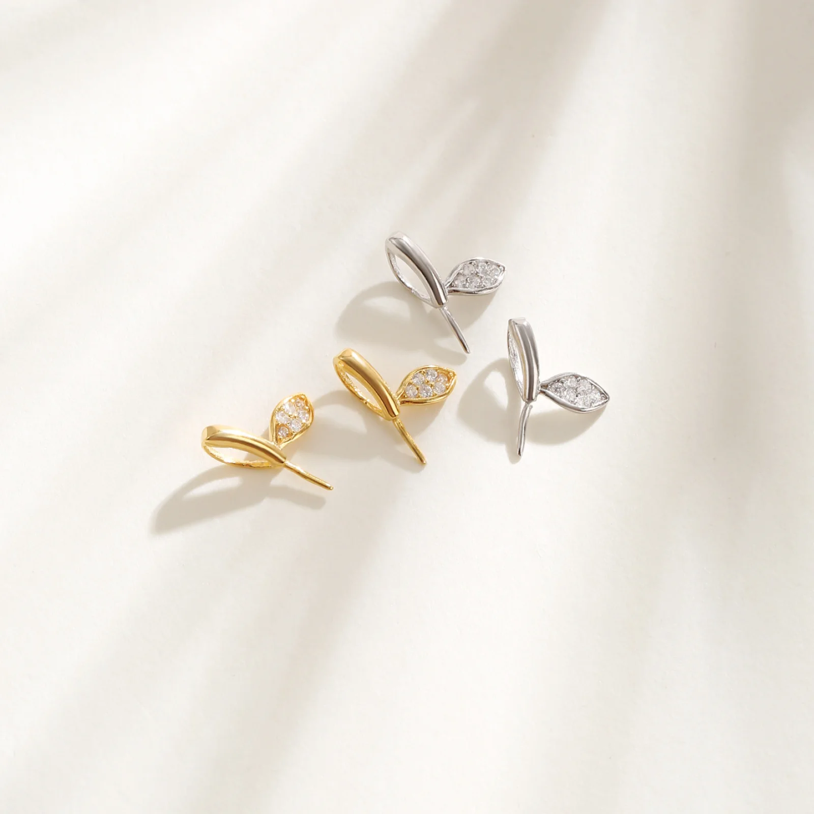 2Pcs 925 Sterling Silver Pearl Pendant Empty Holder Cute Sprout Apple Pendant Headband Necklace For Women DIY Craft Accessories