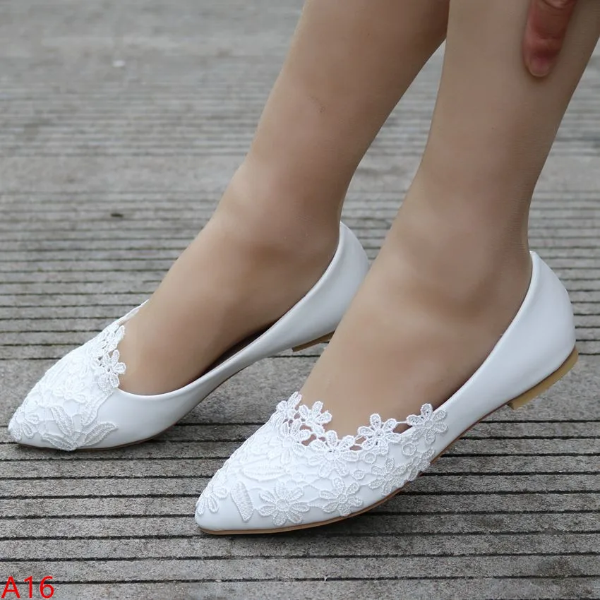 2023 Summer Ballet Flats White Lace Bride Wedding Shoes Flat Low Heel Casual Without Heels Women Dress Pumps Sweet 43 Loafers