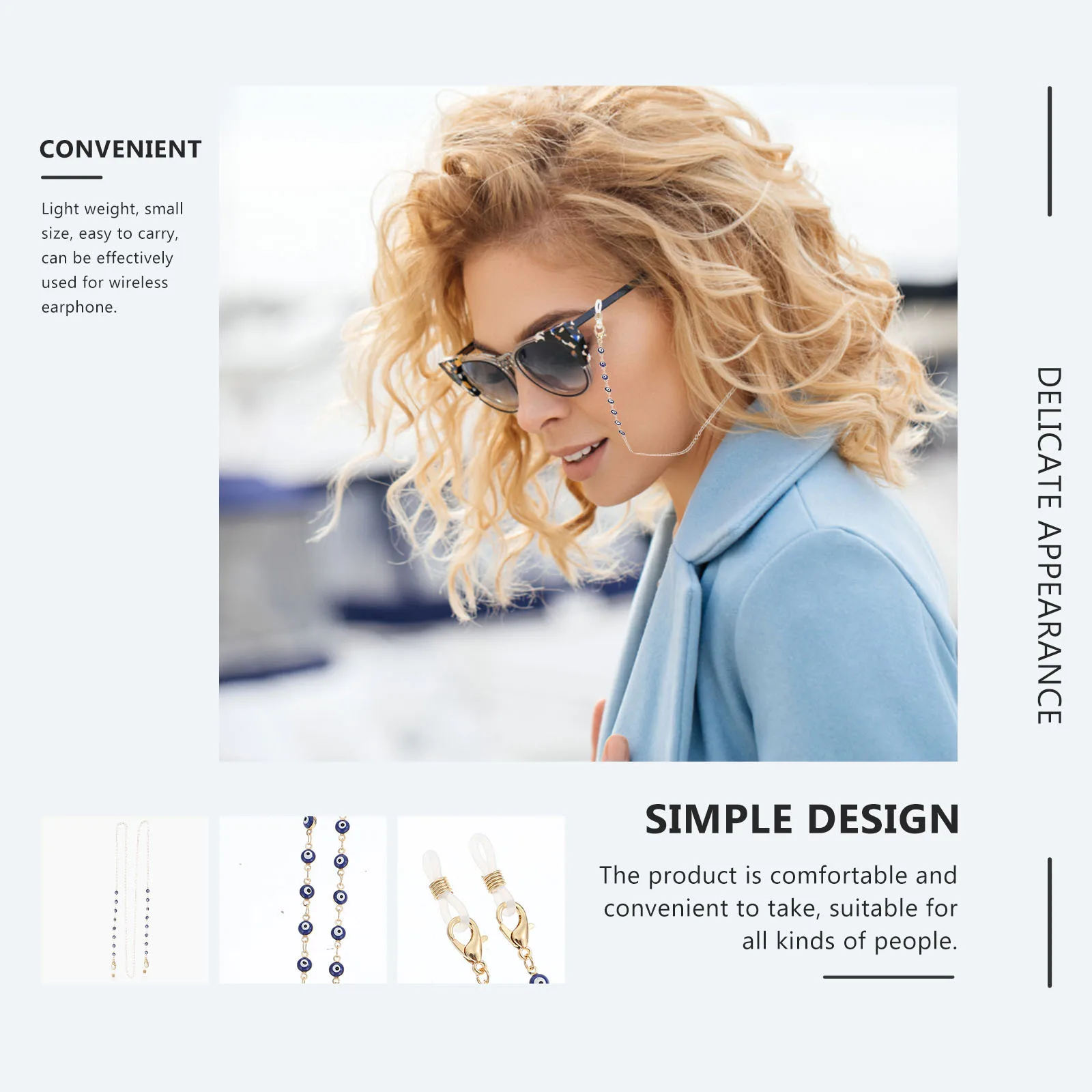 

Eyeglass Strap Anti-Lost Chain For Glasses Wireless Earphones Durable Copper Enamel Hook Loop Lightweight Carry Cord