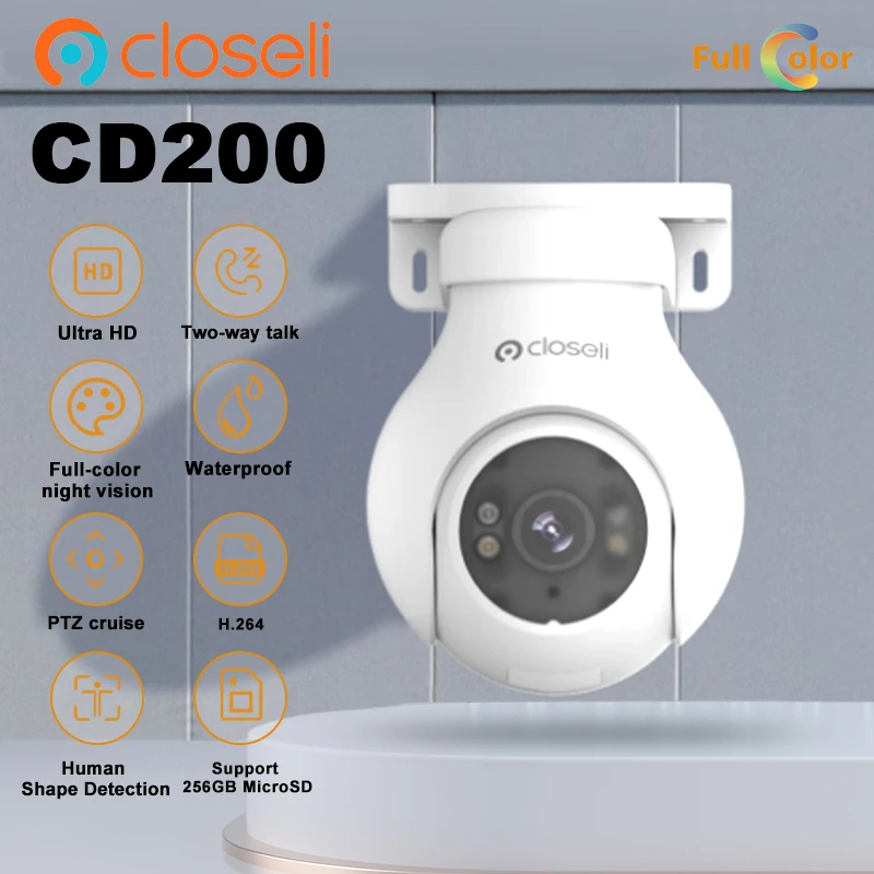 Closeli CD200 8MP Outdoor Camera Full-color night vision PTZ cruise Human Shape Detection  Two-way talk  Waterproof