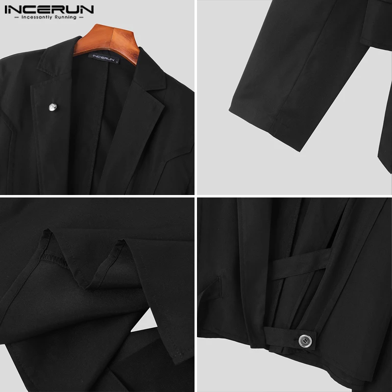 Casual Stylish Style Tops INCERUN New Men Blazer Adjustable Diagonal Buckle Suit Deconstructed Design Truncated Solid Suit S-5XL