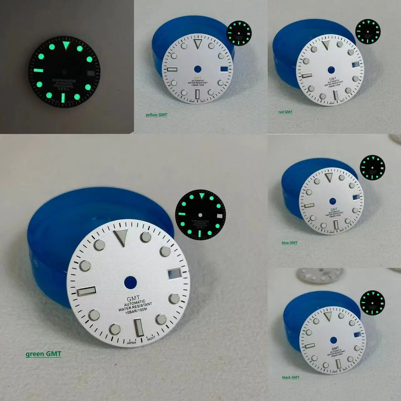 28.5mm NH34 green Luminous White Black S logo dial Watch GMT Mark Dial Watches Parts Fit NH34A Movement Accessories Date Window