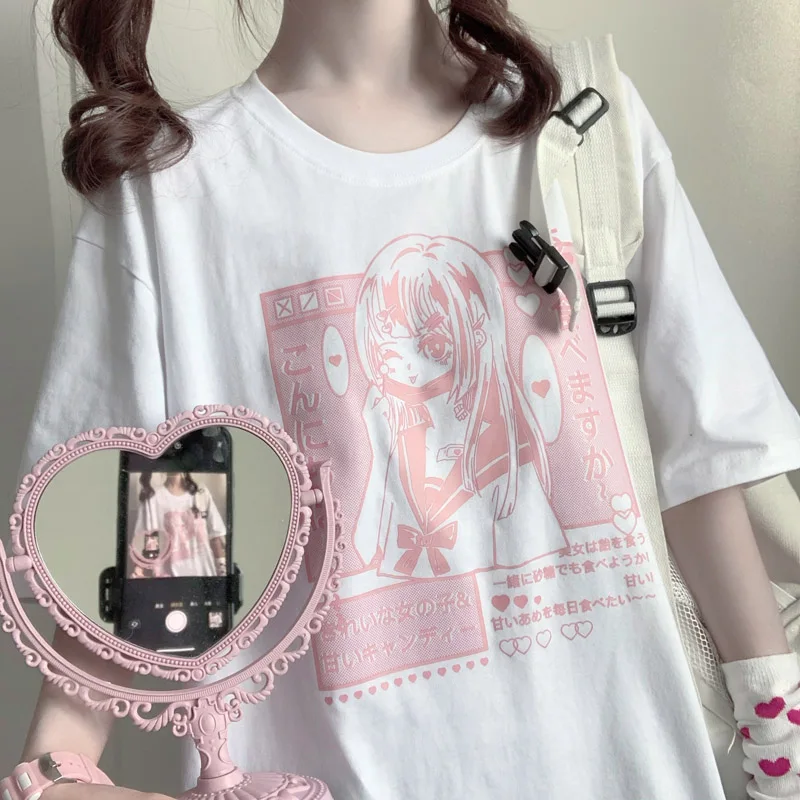 T-Shirt donna Harajuku Anime camicetta T-Shirt donna Streetwear Y2k Top T Shirt estetica goth magliette donna oversize plus size