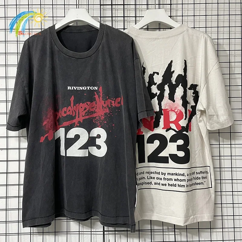 Vintage Washed Black Cement White RRR123 T Shirt Men Women Heavy Fabric Cotton Oversized Tee Top Slogan Printing T-Shir