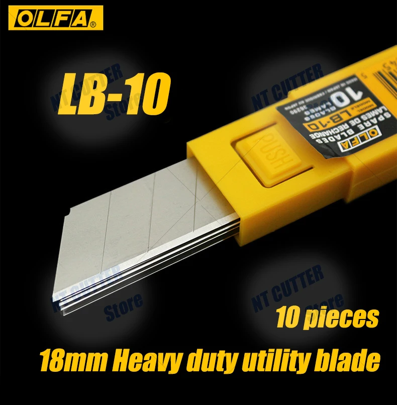 10 pieces Japanese original OLFA LB-10 18mm heavy-duty utility blade large carbon steel silver sharp blade used for: construction, plumbers, carpets, wallpapers, enhanced cutting