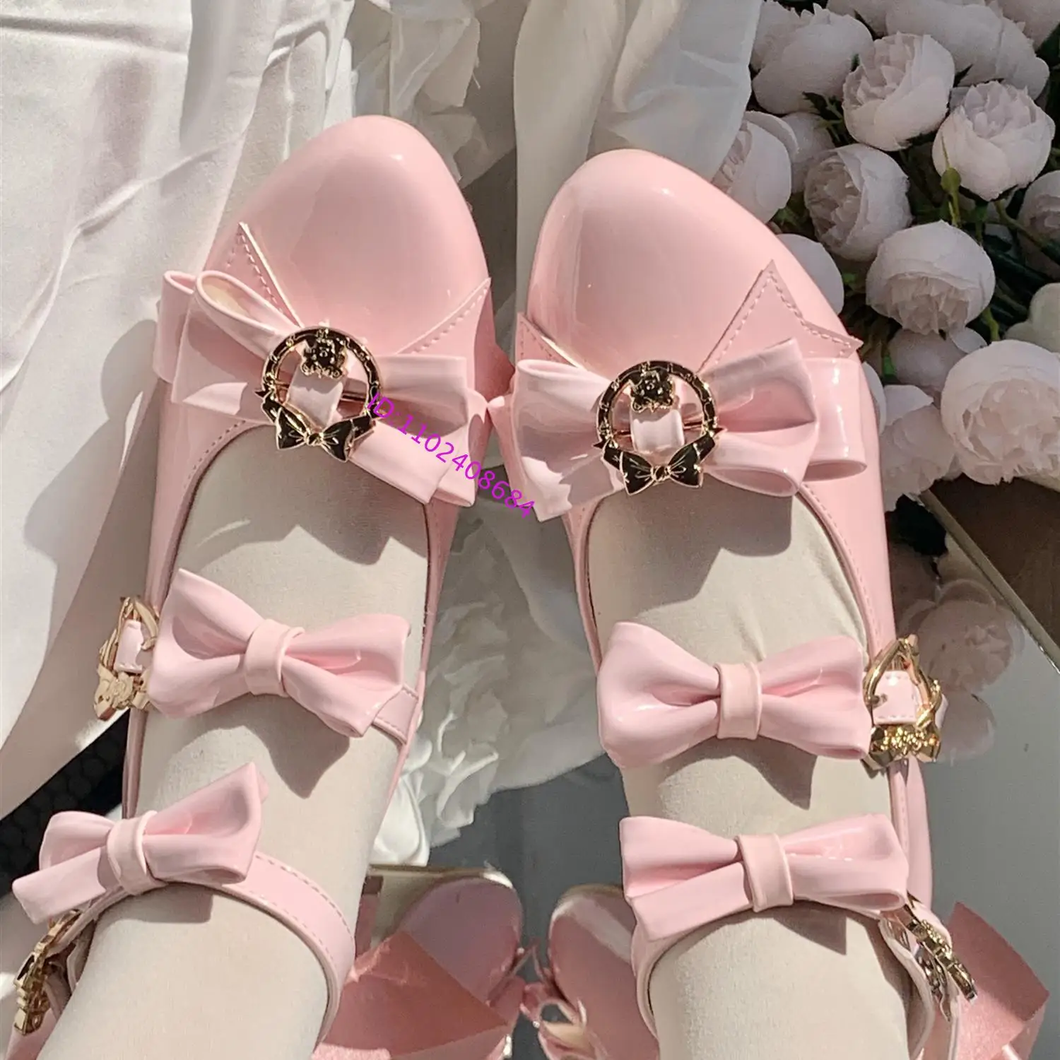 Candy Color Women Low Heel Pointed-Toe Bows Buckles Lolita Shoes Cute Girl Sweet Bows Belt Buckles Mary Jane Shoes