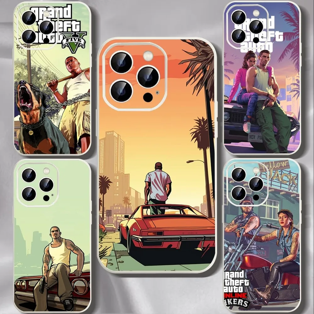 Rockstar Gta 5 Grand Phone Case For Iphone 11 13 14 15 16 Pro Max X Xr Xs Max Se2020 12mini White Cover Case