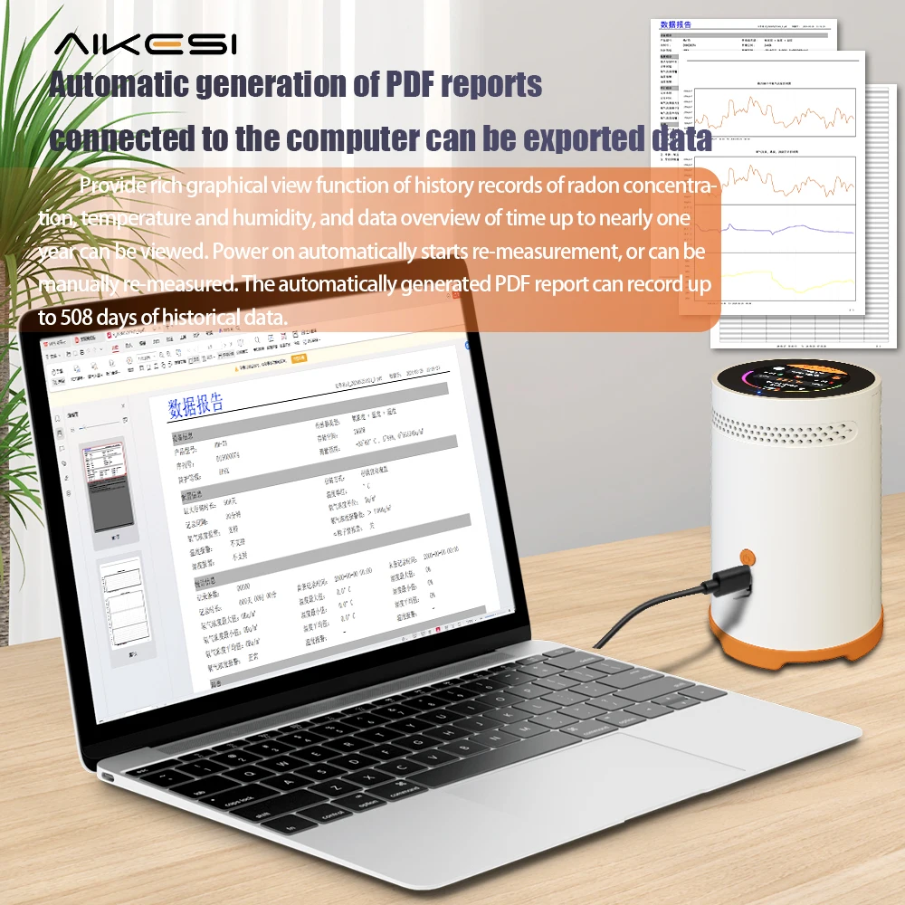 AIKESI RM-75 Detektor Radon dengan Layar Sentuh Sensor Alarm Ion Berdenyut Monitor Kualitas Udara Rumah Detektor Gas Pintar
