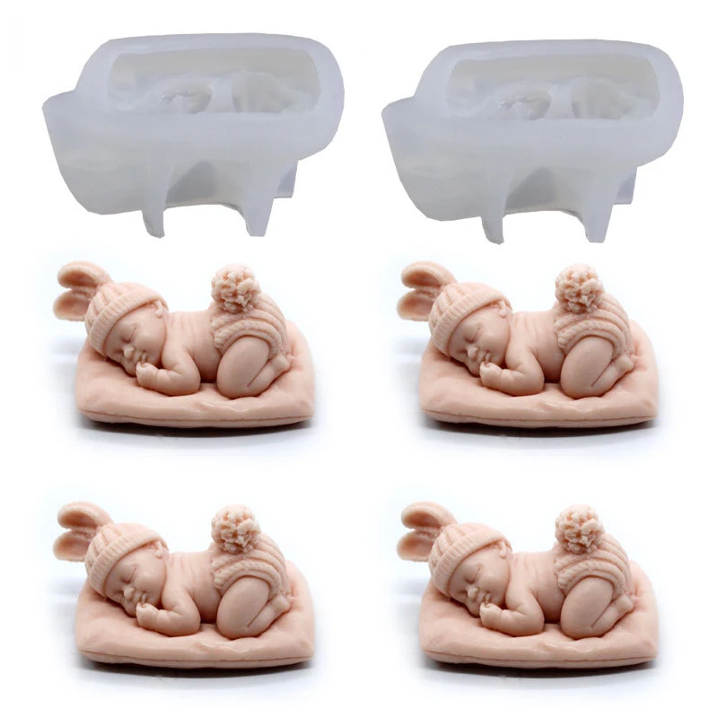 3D Sleeping Baby Silicone Mold Baby Feet Resin Mold Chocolate Candy Fondant Mold Handmade Soap Candle Plaster Resin Making Tool