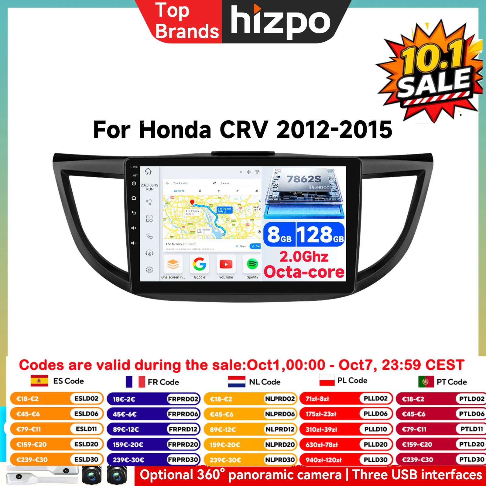 Autoradio Android Intelligente per Honda CRV 2012-2016, Sistema Multimediale con GPS, Carplay e 4G-LTE