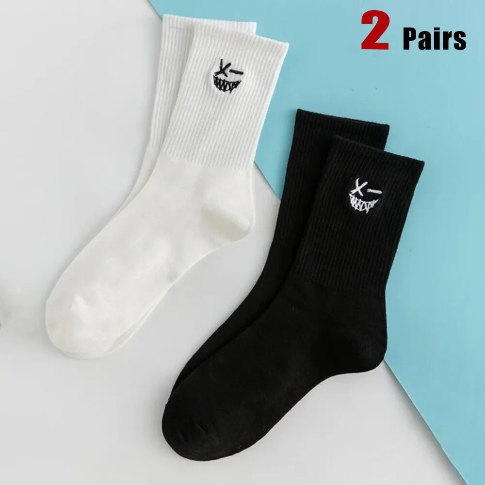 2 Pairs Mid Length Socks Men\'s Hot Selling Knitted Street Hip-hop Personality High-quality Fashionable Men\'s Round Neck Socks