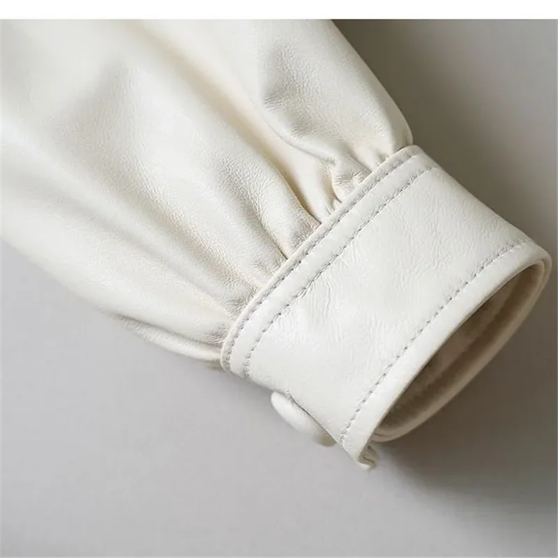Primavera outono curto blazer de couro casaco feminino 2025 nova moda solta jaqueta de couro do plutônio cor pura preto branco outerwear feminino