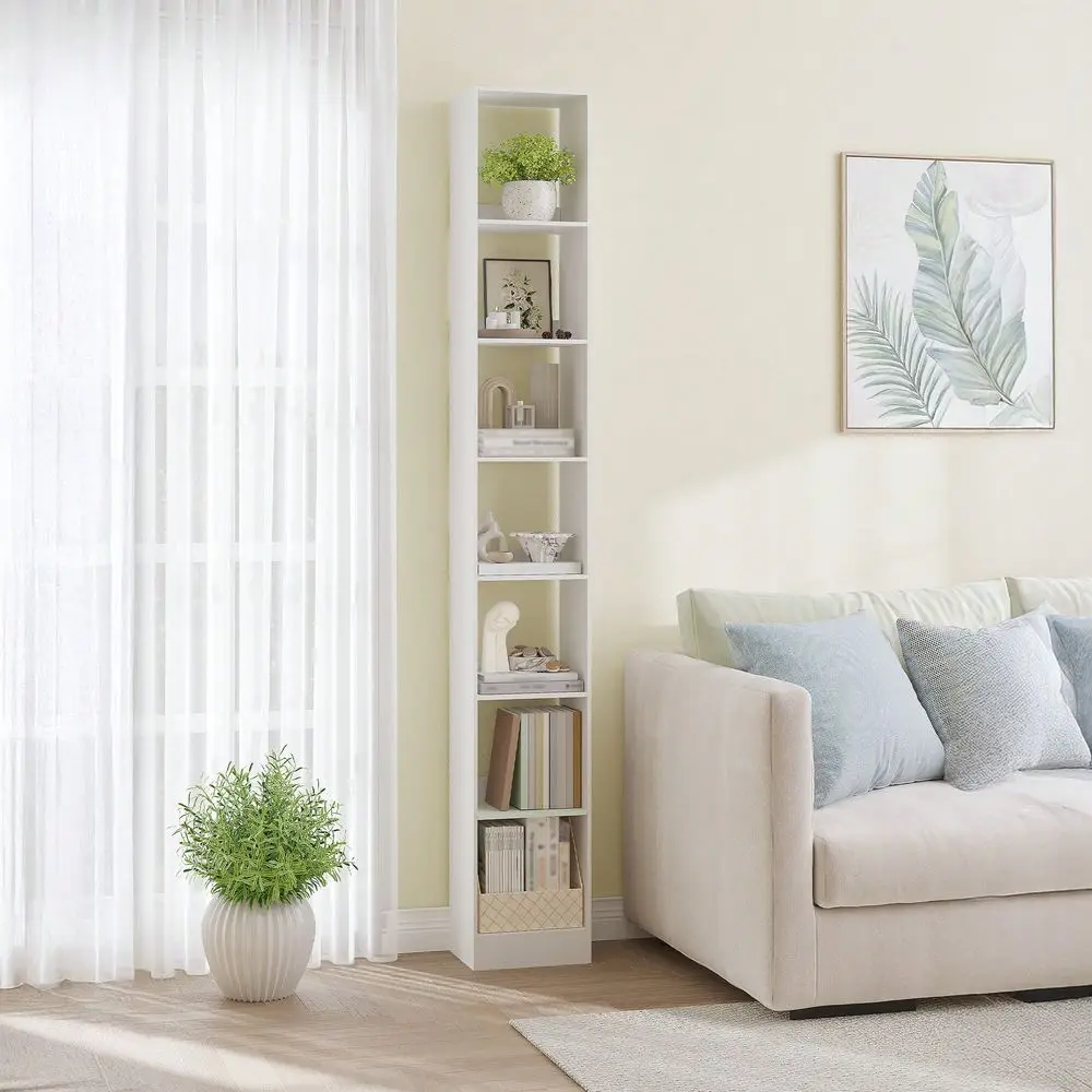 

Книжный шкаф, высокий узкий стеллаж, открытая полка для хранения, узкий модульный стеллаж с регулируемыми полками, подставка для CD-дисков для гостиной