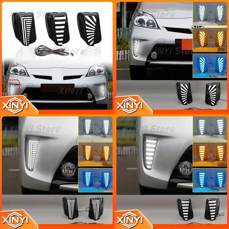 Left Right Front Bumper Fog Lights with Turn Signal Day Running Light for Toyota Prius 2012 2013 2014 2015