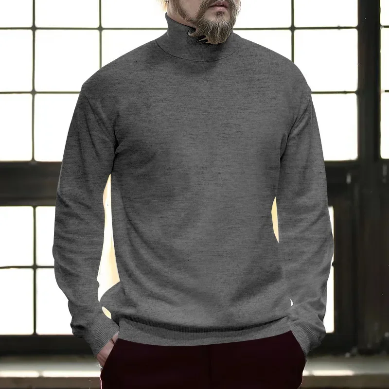 

Autumn and Winter Men's Casual Solid Color Knitted Sweater Men's Cotton Half Turtleneck Bottom Sweater for Men