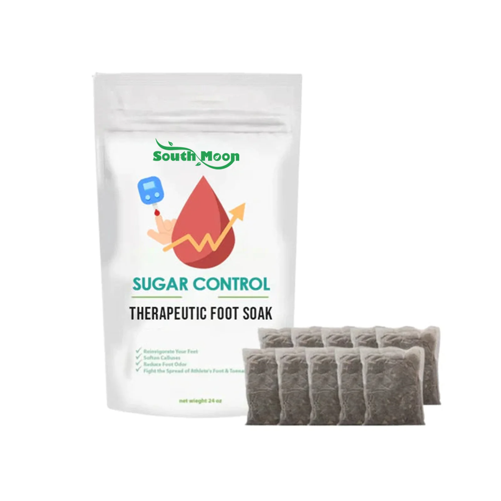 South Moon Diabetes Treatment Sugar Control Therapeutic Chinese Herb Foot Soak Bags Detox Glycemic Support Health Care Products