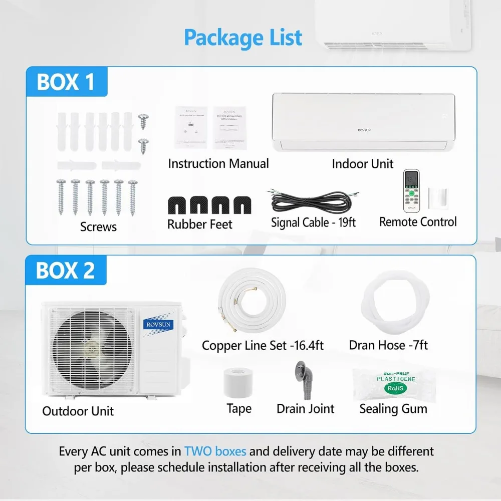 11000 BTU Wifi Enabled Mini Split Air Conditioner & Heater, Inverter Bezkanałowy moduł ścienny AC z wstępnie naładowanym skraplaczem, pompa ciepła