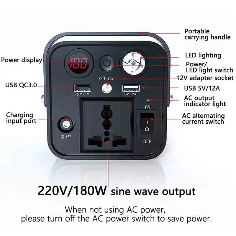 150W 180W 300W Portable Power Station AC DC Outdoor 315WH Solar Generator 42000mAh-90000mAh Battery Emergency Power Supply